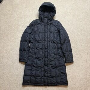 The North Face 550 Down Coat Womens Medium Black Quilted Hooded Parka Long